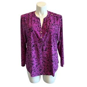 INC International Concepts Surplice Blouse Size 2X Purple Black Top Buttons NWOT